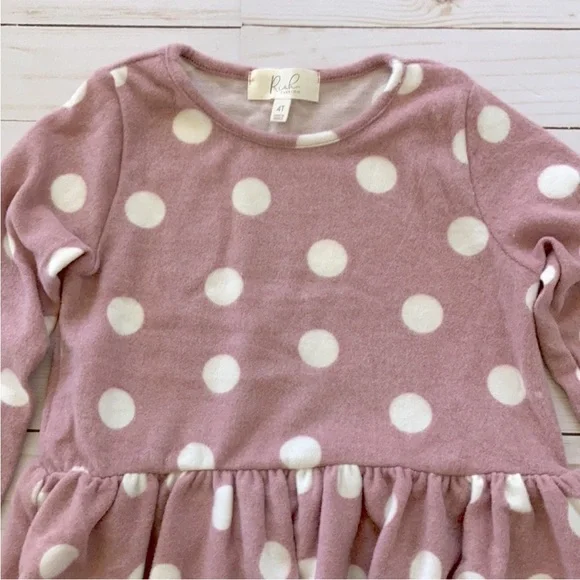 Girls Mauve & Cream Long Sleeve Polka Dot Peplum Tunic Top - Picture 2 of 5